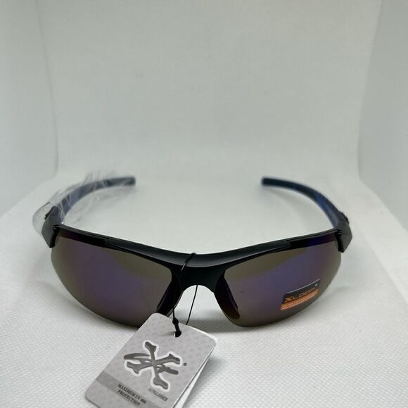 X-Loop Mens Wrap Semi Rimless Mirrored Sunglasses - Picture 2 of 3